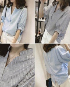 R1반오픈카라 스트라이프 셔츠_260845
