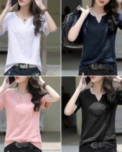 O1브이트임넥 슬라브 옆트임 반팔 티셔츠_260902