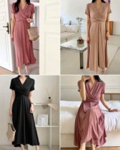 U1조이풀 꼬임 반팔 롱 원피스_260911