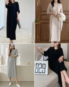 B1베이직쿨 레이온 라운드넥 롱 원피스_260941