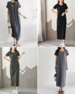 C1백크로스 져지 반팔 롱 원피스_260945