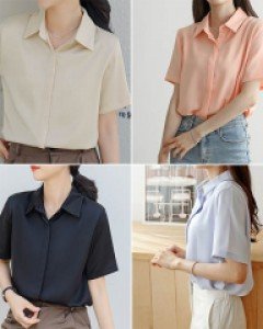 O4히든버튼라인 링클프리 반팔 블라우스_260970