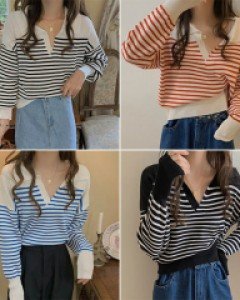 J2리브카라 스트라이프 긴팔 니트_261193