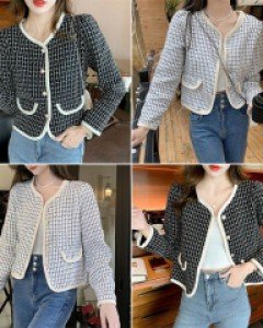 P3로미르 체크트위드 긴팔 숏 자켓_261280