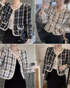 V1워미체크 트위드 긴팔 숏 자켓_261281