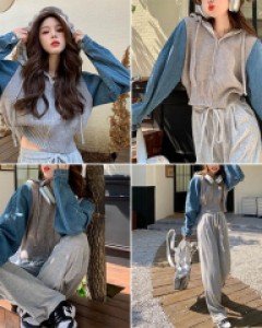 O1데님슬리브 크롭 후드 집업 니트 자켓_261282