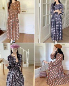 P7뷰리아가일 패턴 랩 롱 원피스_261319