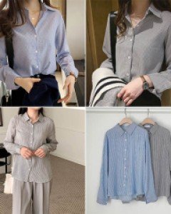 F5초스트라이프 레이온 긴팔  블라우스_261361