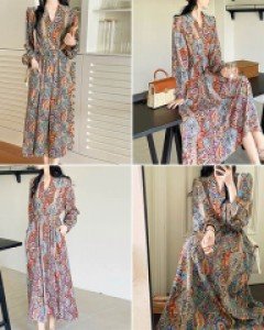 U5톡페이즐리 패턴 랩 롱 원피스_261403