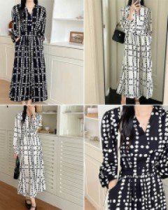 T4리미도트 패턴 랩 롱 원피스_261407