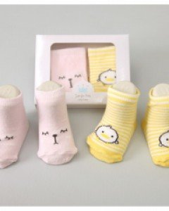 큐비앤맘 버니앤더키 신생아 양말 2p 세트 / 아기 신생아 사계절용 양말 2컬레(핑크+옐로우)