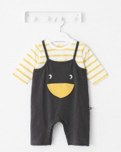 큐비앤맘 오리덕 싱글 슬라브 아기 유아 봄 여름 가을 우주복+7부 티셔츠 세트 / 80호