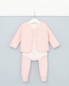큐비앤맘 리본도트 보온 바디슈트 가디건 세트 / 아기 유아 겨울 보온 바디 슈트+바지+가디건 / 70호 80호