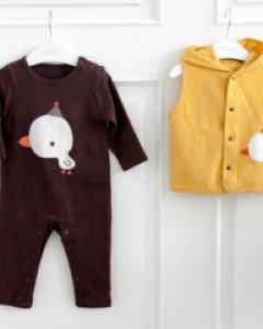 큐비앤맘 오리 양면 쟈가드 아기 유아 신생아 봄 가을 겨울 긴팔 우주복+조끼 세트 / 70호(0-6개월)