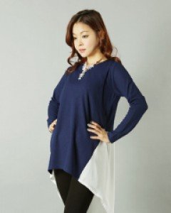 쁘띠마리에 테일 수유티 (쉬폰배색 ) / 색상 네이비 / 봄 가을 출산전후 겸용 임산부 긴팔 수유티