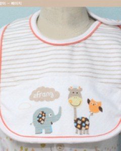 에프랑 포인트 턱받이 / 아기 유아 신생아 면100 턱받이 (색상 베이지) 스냅단추, 고정끈