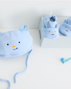 큐비앤맘 요미베어 모자 덧신 세트 / 양면 원단 봄 가을 겨울 아기 신생아 모자 + 덧신 / 임신 출산 선물 세트