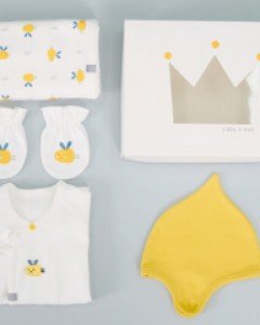 [큐비앤맘] 허니비 출산 선물세트 (사계절) 아기 유아 신생아 봄 가을 배냇저고리+모자+속싸개+손싸개1쌍