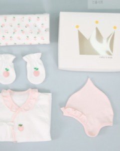 [큐비앤맘] 스윗 피치 출산 선물세트 (사계절) 아기 유아 신생아 봄 가을 배냇저고리+모자+속싸개+손싸개1쌍