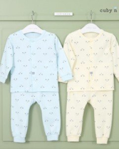 큐비앤맘 꼬미 베어 양면 내의 (사계절) 아기 유아 신생아 봄 가을 겨울 긴팔 상하 / 80호(6-12개월)