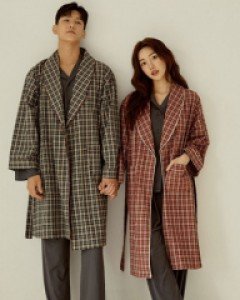 커플 풀체크 선염코튼 로브가운
