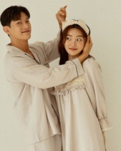 커플잠옷}커플 리메인 샌드워싱 폴리원피스(긴소매스퀘어넥)