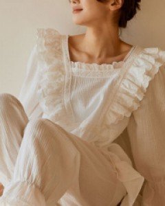 여성잠옷}여성 몰리 이중거즈 상하(긴소매스퀘어넥)
