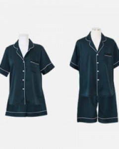 커플잠옷}커플 그리너리 샤틴 상하(반소매카라넥)