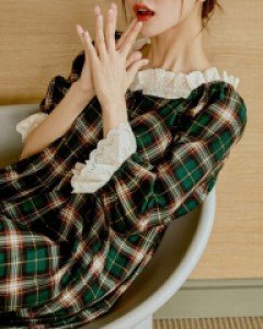 여성잠옷} 여성 코니체크 레이온코튼 원피스(긴소매스퀘어넥)