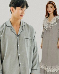 커플잠옷} 커플 솔리드 CDP 원피스(7부소매브이넥)