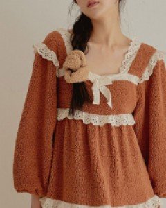 여성잠옷} 여성 막스 더블버튼 양털 원피스(긴소매스퀘어넥)