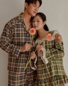 커플잠옷} 커플 마고체크 코튼혼방 상하(긴소매케이프넥)