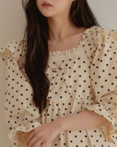 커플잠옷} 커플 도트올슨 코튼 원피스(7부소매스퀘어넥)