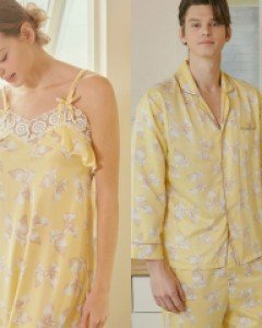 커플잠옷} 커플 샤리본 샤틴 브이넥 민소매 원피스 잠옷