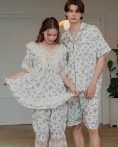 커플잠옷} 커플 메르시 레이온혼방 반소매 투피스 잠옷