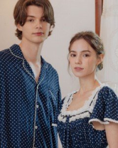 커플잠옷} 커플 레이온도트 반소매 원피스 잠옷