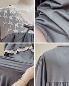 여성 보르도 스판 브이넥 원피스 잠옷