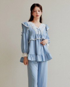 여성 피오니 샌드워싱 브이넥 투피스 잠옷(2C)