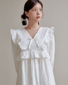여성 퀸즈 코튼 브이넥 원피스 잠옷