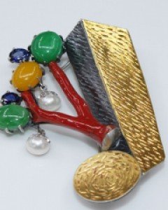 천연호박 천연산호 브로치 팬던트