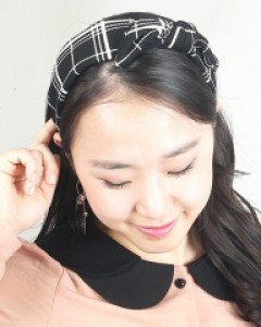 라트나 모노 넓은 체크 리본 와이어 헤어밴드 머리띠