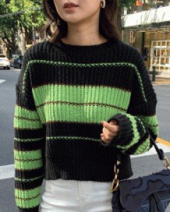 [재고한정50%할인][브랜드퀄리티]배색 하찌 크롭니트