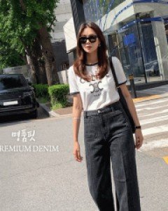 [니쁜스단독제작20%할인][프리미엄퀄리티]포켓 스티치 명품핏 세미와이드 블랙데님팬츠