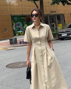 [재고한정60%할인][프리미엄퀄리티]에르 셔츠카라 핀턱 버튼 클래식 원피스