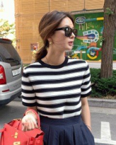 [재고한정50%할인][하이퀄리티]사이드 골드버튼 스트라이프 썸머니트