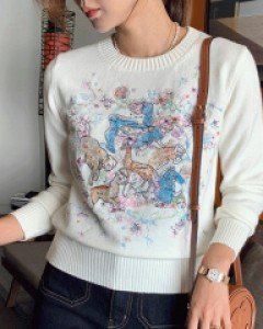 [재고한정50%할인][프리미엄퀄리티]애니멀 드로잉 자수 니트