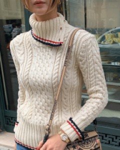 [재고한정단독제작50%할인][프리미엄퀄리티]명품감성 버튼터틀넥 풀오버 배색 케이블 니트