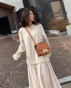 [니쁜스단독30%할인]노마진특가 레오파드배색 맨투맨 레이어드 롱 원피스