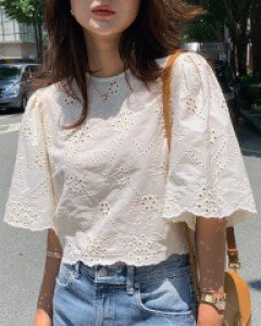[재고한정30%할인][하이퀄리티] 아일렛 자수 펀칭 블라우스