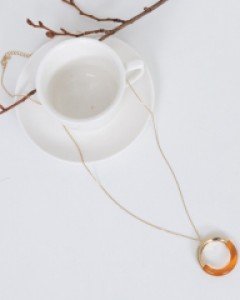 투톤 반원 롱목걸이 #86322